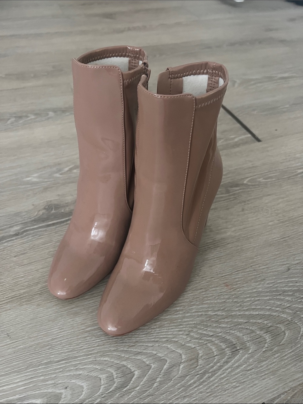 Aldo Glossy Nude Patent Ankle Booties